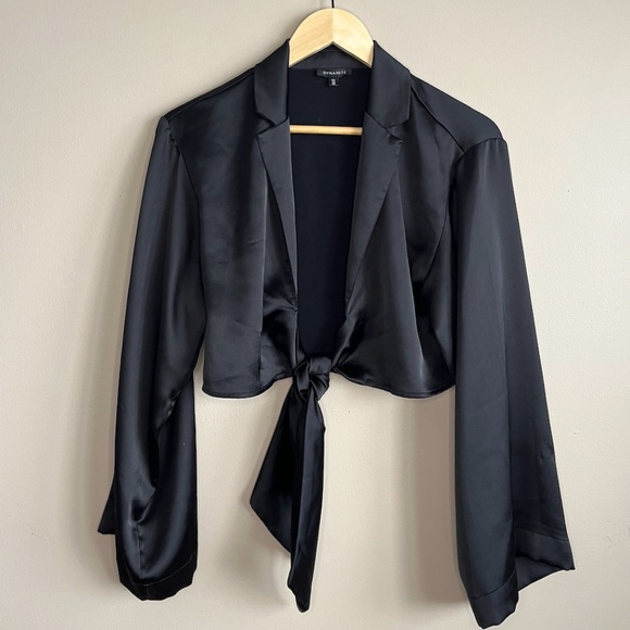 Dynamite Tops - ⚠️CLEARANCE $5⚠️ DYNAMITE | Black Satin Tie Front Top (size small)